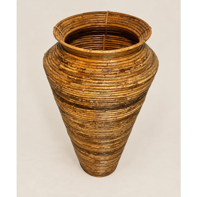 Brown Vintage Italian Pencil Reed Floor Vase For Sale - Image 8 of 11