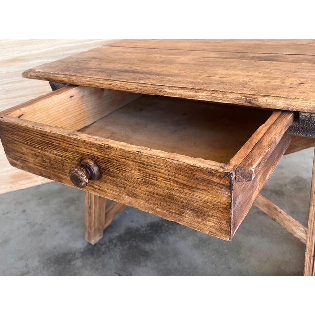 Early 20Th Century French Oak Work Table with One Drawer of and Wood Knob Handle