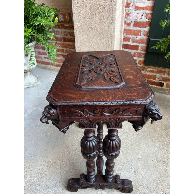 Antique French Console Side Table Renaissance Petite Gothic Carved Oak C1880 For Sale - Image 9 of 12