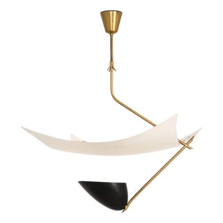 Ceiling Lamp in Lacquered Metal, Nylon Threads and Brass attributed to Angelo Lelii, 1950s For Sale
