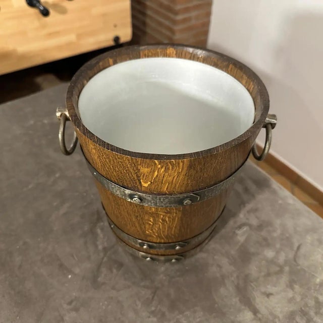 1970s Brutalist Oak Wood and Wrought Iron French Wine Cooler For Sale - Image 4 of 8