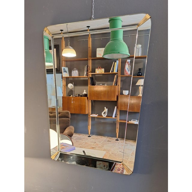 Mirror with Glass Frame and Brass Supports, Italy, 1940s For Sale - Image 6 of 7