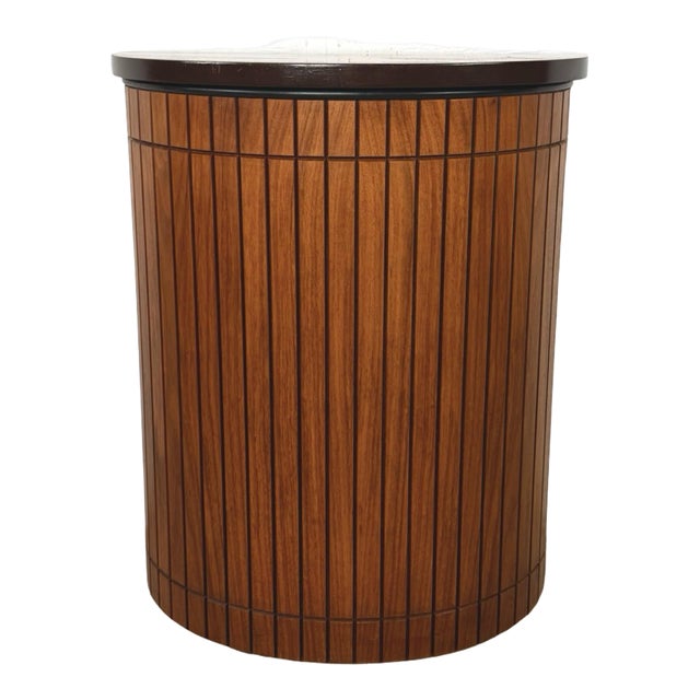 Vintage Mid-Century Modern Slatted Wood Hamper, Slatted Laundry Basket For Sale