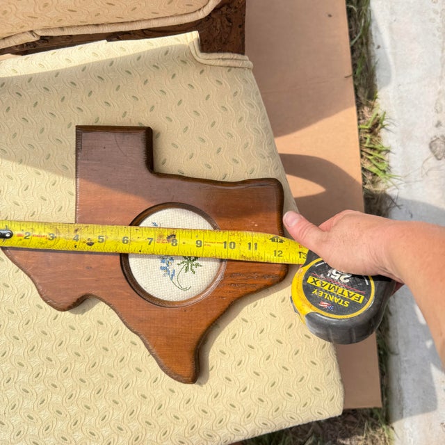 Vintage Handcrafted Texas Shaped Wooden Frame Needlepoint For Sale - Image 4 of 5