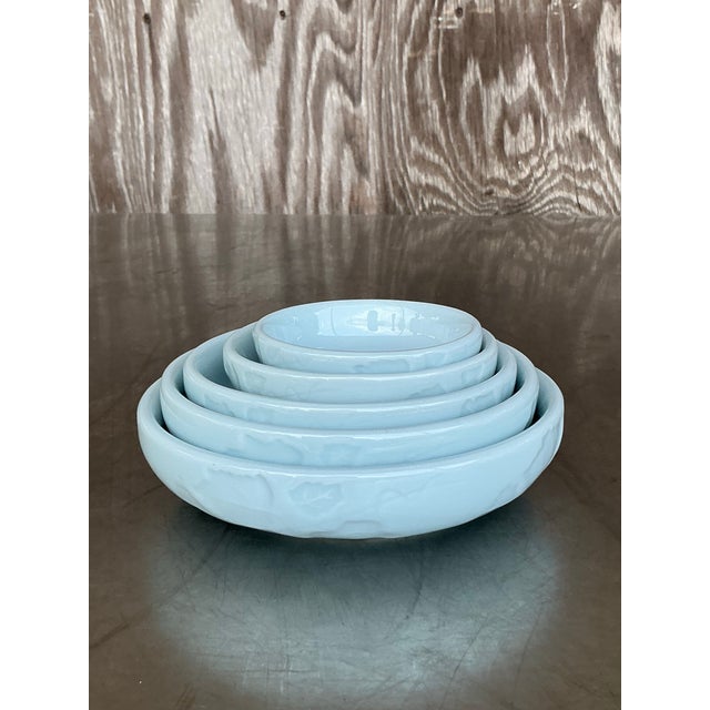 Contemporary Vintage Asian Glazed Ceramic Stacking Bowls - Set of 5 For Sale - Image 3 of 10