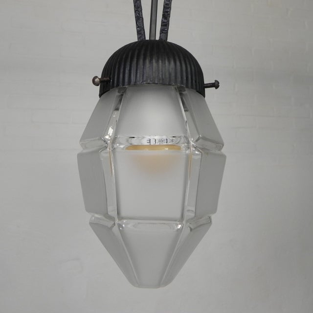 Art Deco Pendant Lamp with Hexagonal Glass Shade, 1930s For Sale - Image 12 of 16