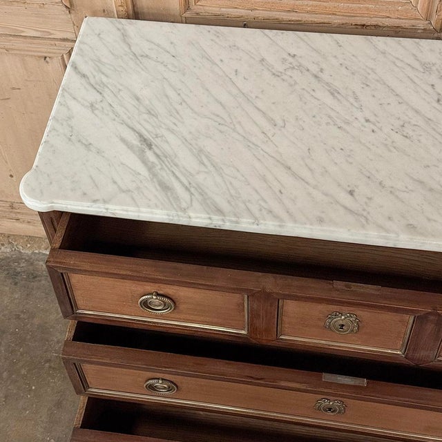 Antique French Louis XVI Mahogany Commode With Carrara Marble For Sale - Image 14 of 16