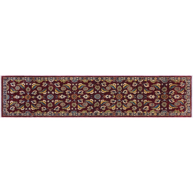 Shabby Chic Ziegler 1990's Red/Blue Wool Runner Rug- 2'7'' X 9'9'' For Sale - Image 9 of 10