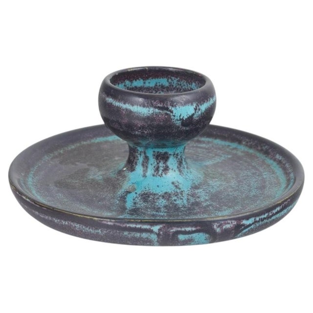 1930s Stoneware Candlestick with Green and Black Glaze by Svend Hammershøi for Kähler, 1930s For Sale - Image 5 of 5