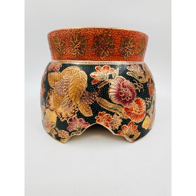 Vintage Chinoiserie Ceramic Satsuma Vase Stand, Ginger Jar Pedestal, Base, or Riser For Sale - Image 4 of 11