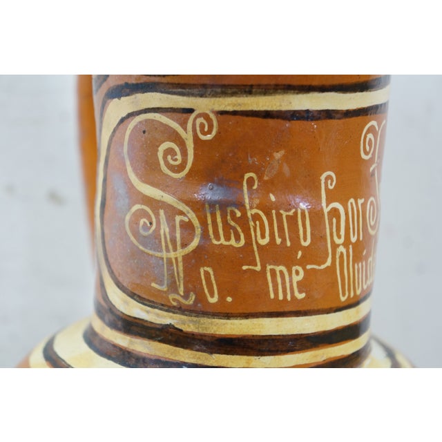 Orange 1976 Mexican Folk Art Terracotta Pulque Agave Bird Pitcher Water Jar 14" For Sale - Image 8 of 16