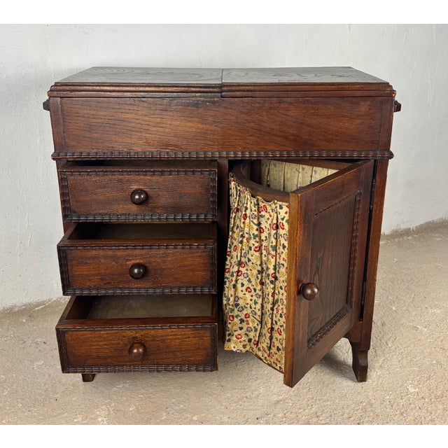 Spanish Oak Sewing Cabinet With Fabric Basket, Early 20th Century For Sale - Image 11 of 18