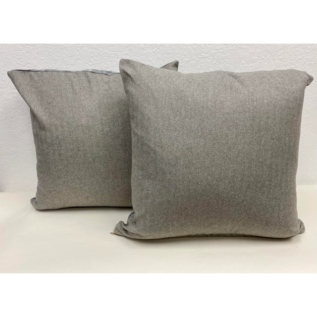 Pair of 20" Square Pillows With a Modern Gray & White Tie-Dye-Like Striped Pattern - Made in Uk. For Sale - Image 4 of 9