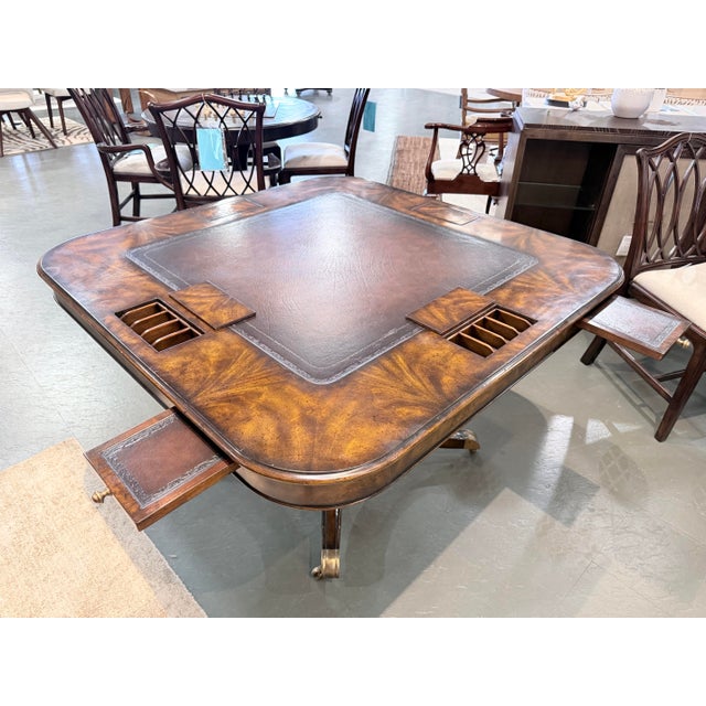 Late 20th Century Regency Style Burled Walnut Leather Top Game Table For Sale In New York - Image 6 of 10