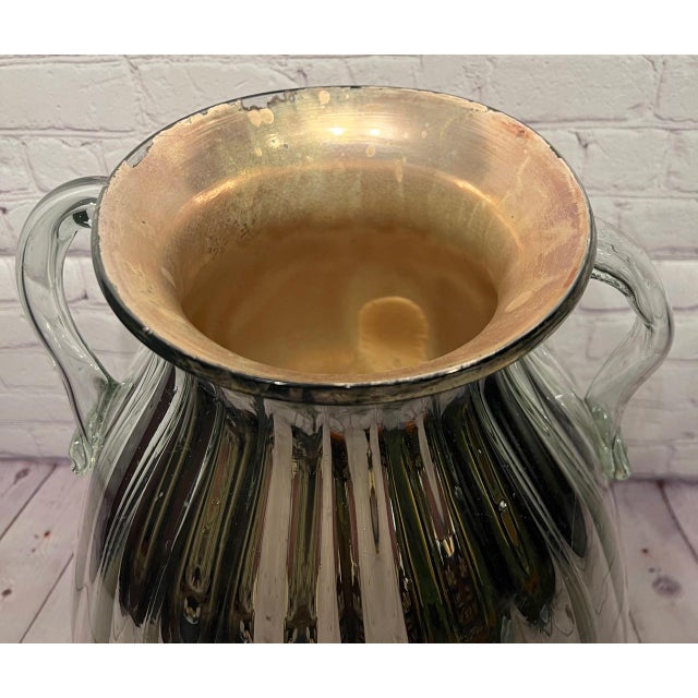 Very Lovely Hand Blown Mercury Vase with Applied Glass Handles.