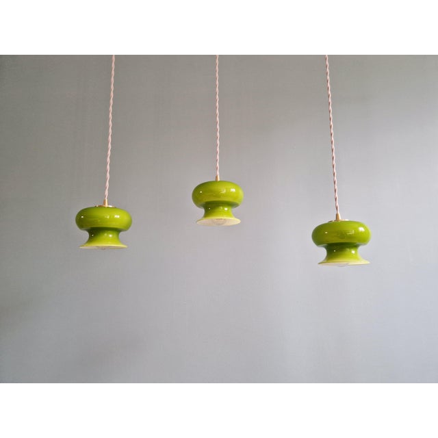 Green Vintage Pendant Lights in Green Opaline Glass, 1960s, Set of 3 For Sale - Image 8 of 16
