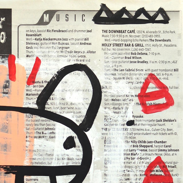Abstract Grin and Zap It - Abstract Figurative Whimsical Painting on Newspaper by Gary John For Sale - Image 3 of 6