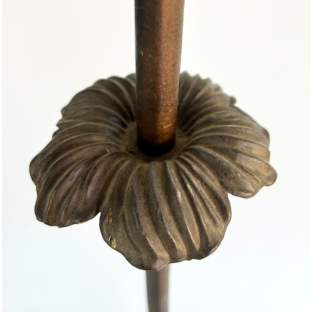 Art Nouveau Style Bridge Stained Glass Tulip Shade Floor Lamp For Sale - Image 11 of 13