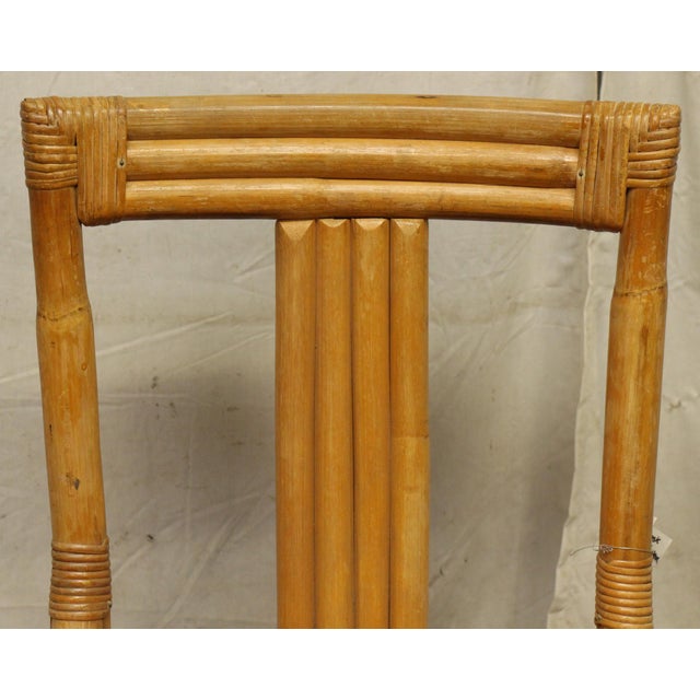 Mid-Century Modern Vintage Bamboo Style Rattan Chair With Tweed Seat For Sale - Image 3 of 11