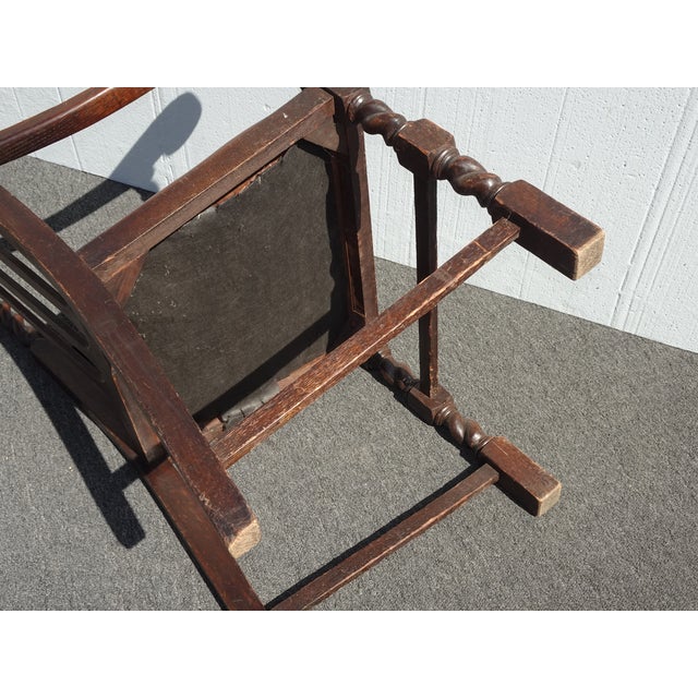 Vintage French Country Brown Oak Barley Twist Arm Chair For Sale - Image 16 of 16
