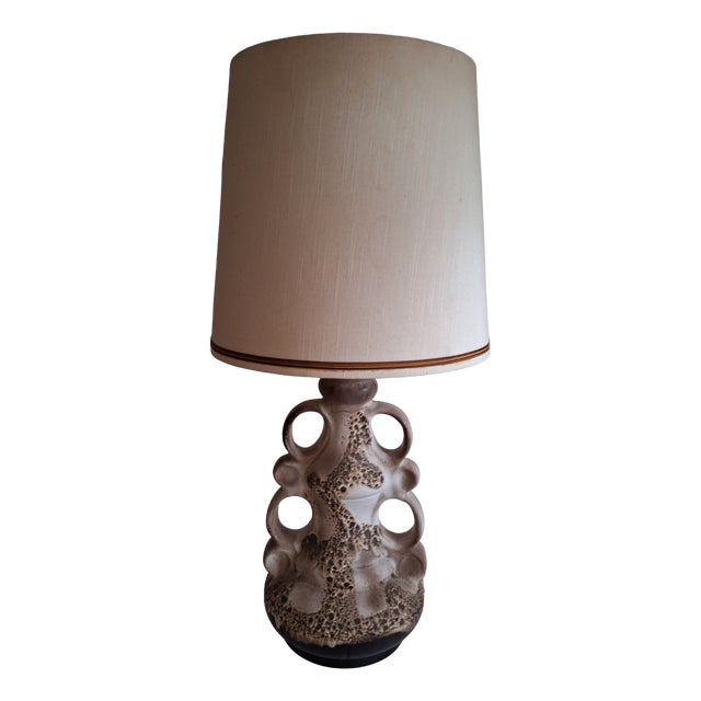 Large Vintage German Table Lamp with Gray-Brown Ceramic Base, 1970s For Sale