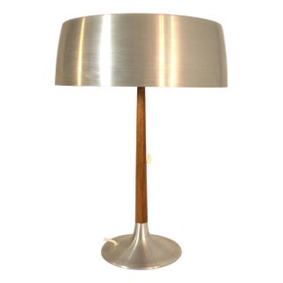 Large Teak and Brushed Aluminium Table Lamp by Svend Aage Holm Sörensen for Asea, 1950s For Sale