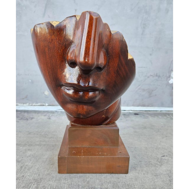 Neoclassical Stunning Large Mid Century Neoclassical Carved Wood Head Signed Macias Mexican Artist For Sale - Image 3 of 12