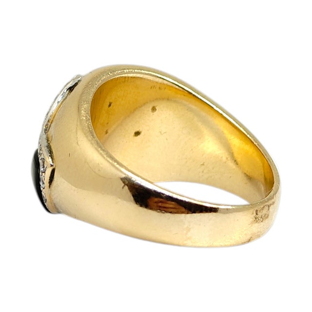 Vintage 14k Gold Onyx & Diamond Foliate Design Ring, Size 6.75 For Sale In Las Vegas - Image 6 of 12