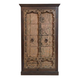 1970s Rustic Ranch Style 48" Wide Antique Door Corner Armoire For Sale