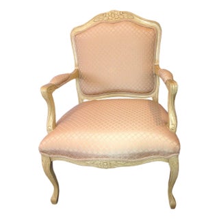 Custom Vintage French-Style Accent Chair – 100% Silk Brocade For Sale