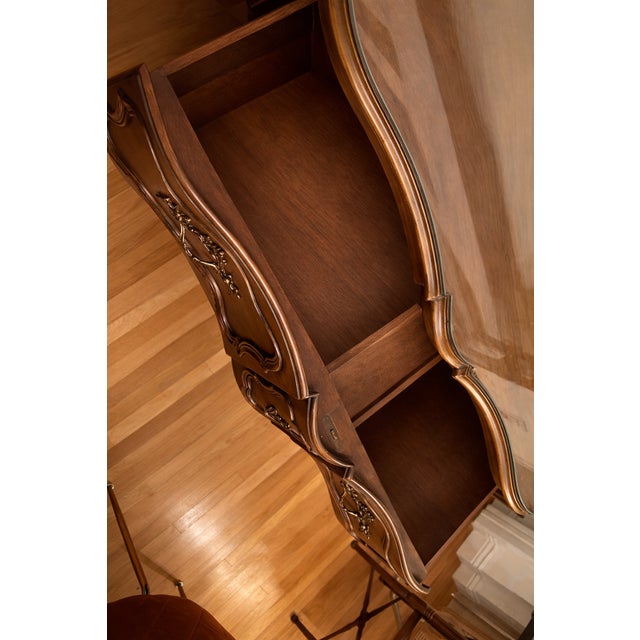 1970s Vintage Baker Furniture French Provincial Walnut Commode / Serpentine Dresser With Brass Hardware For Sale - Image 5 of 5