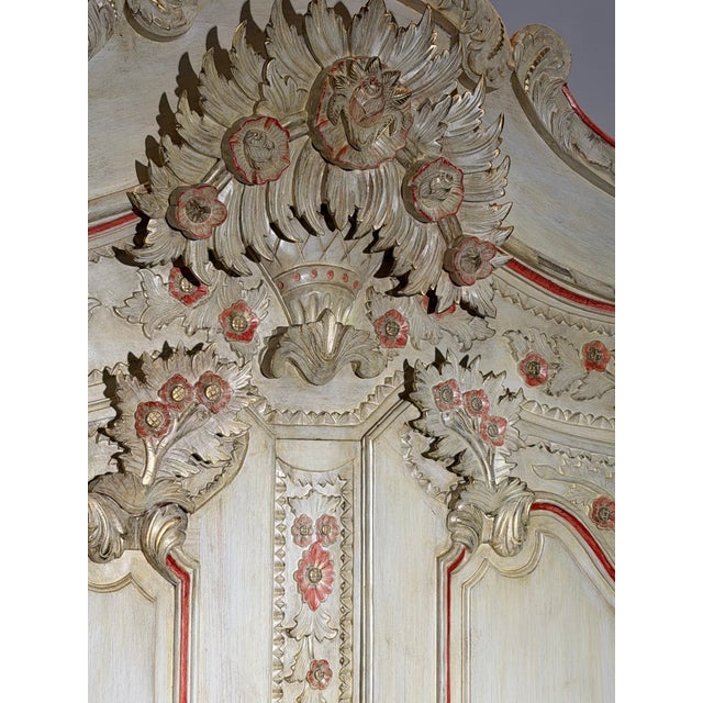 Baroque Ornate Hand-Painted Floral Carved Wardrobe For Sale - Image 3 of 9