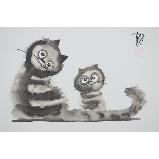 Laszlo Tibay, Maman chat et son chaton, Ink & Wash Drawing For Sale - Image 7 of 7