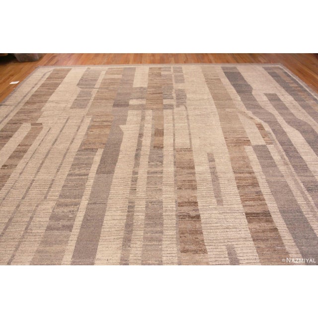 Large Brown and Beige Modern Abstract Decorative Rug For Sale In New York - Image 6 of 8