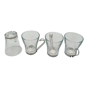 Vintage Bermiolli Rocco Tempered Glass Coffee Mugs with Metal Handles- Set of 4