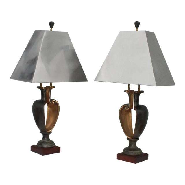 1980s Signed Brutalist Bronze Table Lamps - A Pair For Sale - Image 13 of 13
