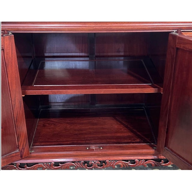 Vintage Chinese Carved Rosewood Dresser With Freestanding Floor Mirror – 2 Pieces For Sale - Image 17 of 18