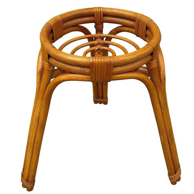 Restored Mid-Century 3-Strand Spiral Rattan Plant Stand | Chairish