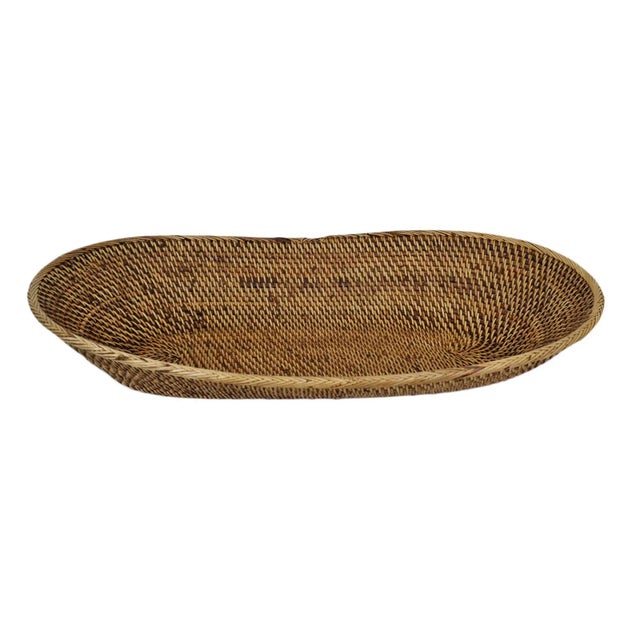 Early 21st Century Vintage Boho Javanese Tea Stained Rattan Oval Plate For Sale - Image 5 of 5
