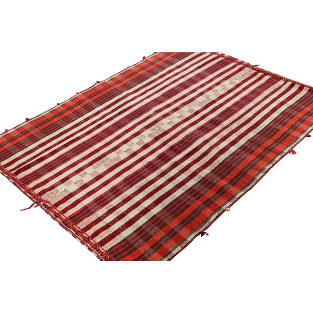 Rug & Kilim Vintage Jajim Qashqai Persian Kilim With Red, Ivory & Pink Stripes - Rug & Kilim For Sale - Image 4 of 7