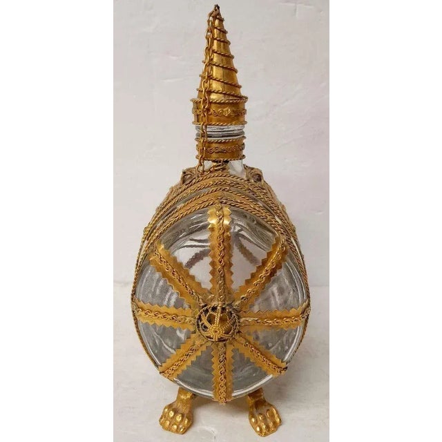 Antique Bohemian Glass and Gold Gilt Metal Barrell Decanter For Sale - Image 9 of 10