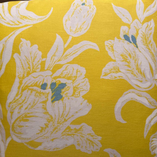 Double sided decorative pillow cover, Handcrafted from a 100% cotton white floral with yellow background featuring a...