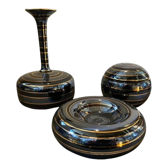 1950s Set of Three Mid-Century Modern Italian Ceramic Desk Accessories For Sale