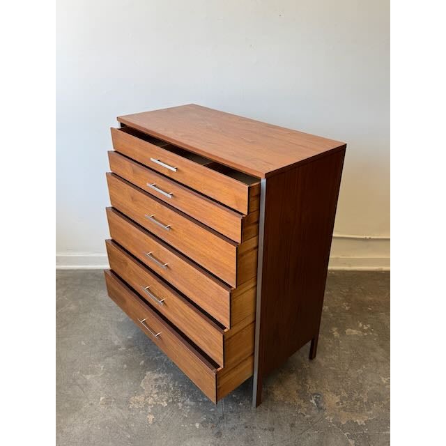 Brown 1950s Authentic Paul McCobb for Calvin Furniture "Linear Group" Tall Boy Dresser For Sale - Image 8 of 15