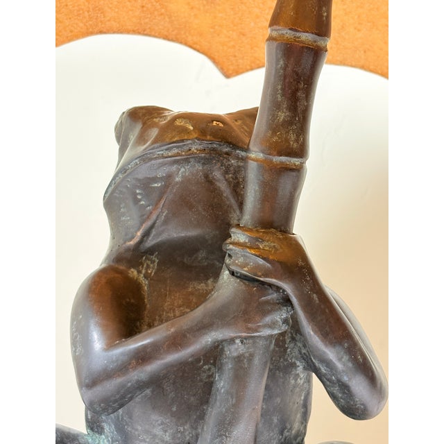 Amber Late 20th Century Maitland-Smith Figural Frog Umbrella Lamp-Stone Based-Mosaic Shade-Sculptural Lighting For Sale - Image 8 of 11