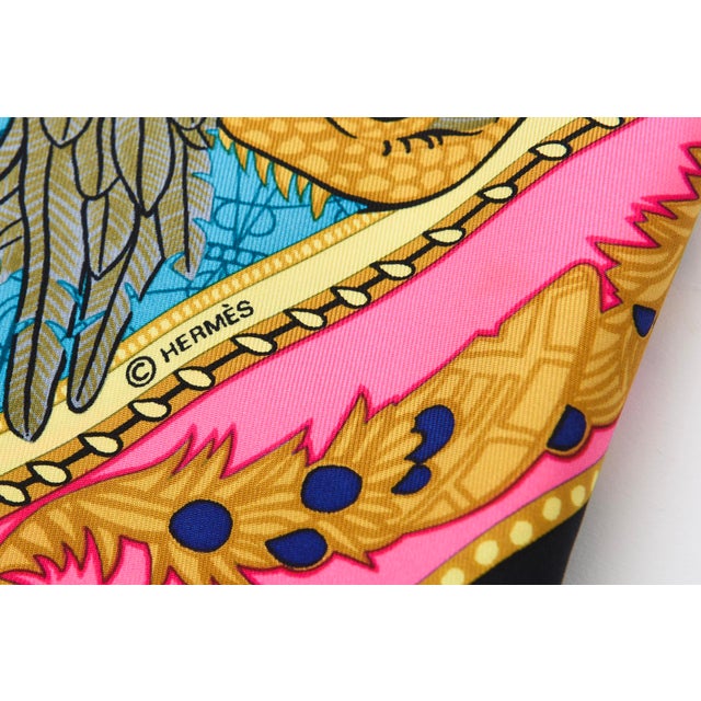 Modern 1970s Vintage Silk Hermes Scarf "Les Bissone De Venice" Hot Pink, Turquoise, Gold, Black, Gray, Purple For Sale - Image 3 of 11