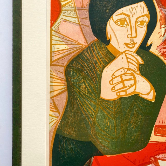 Wood Irving Amen Vintage 1965 Mid Century Modern " Summer " Limited Edition Framed Hand Signed Original Fine Art Woodcut Print For Sale - Image 7 of 18