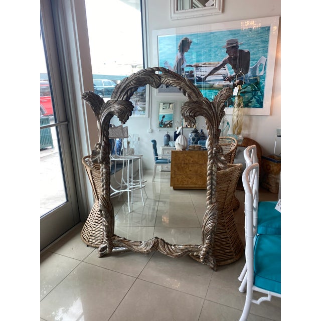 Vintage LaBarge Italian Silver Wood Carved Palm Tree Frond Wall Mirror Serge Roche Style For Sale - Image 9 of 11
