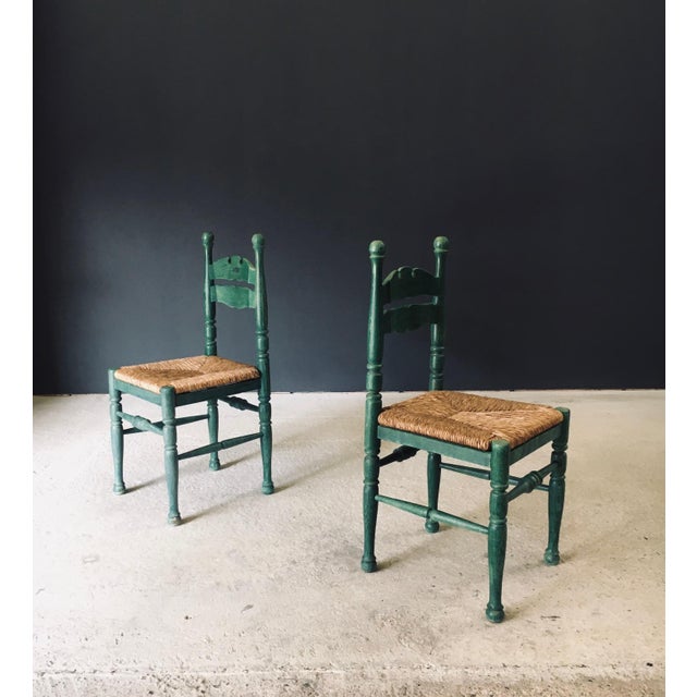 Wood Rustic Austrian Alps Green Side Chairs, Austria, 1950s, Set of 2 For Sale - Image 7 of 18