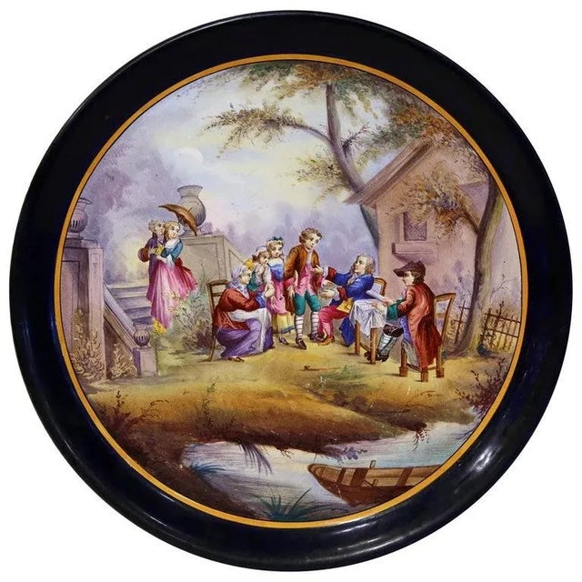Black 19th Century French Hand-Painted Majolica Charger With Fête Champêtre Scene For Sale - Image 8 of 8
